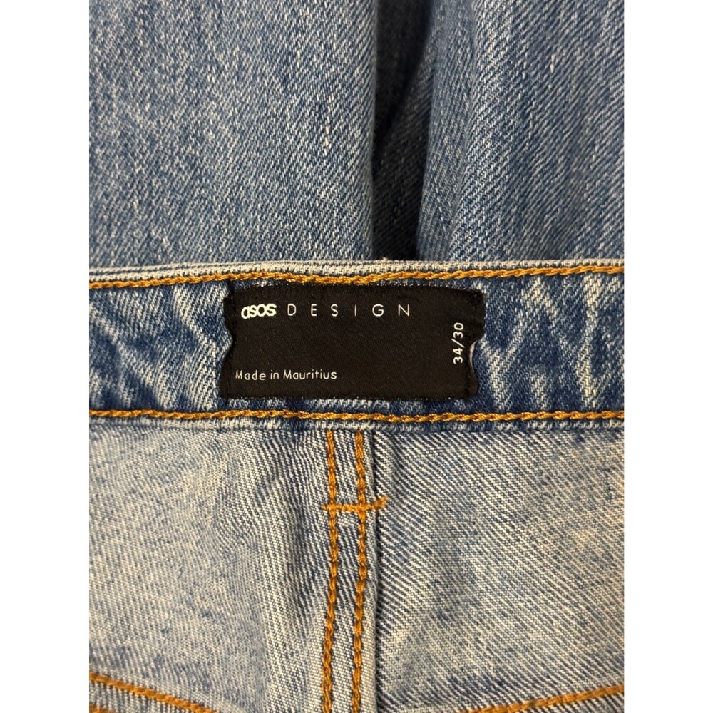 ASOS DESIGN Jeans Mens 34 30 Light Wash Relaxed Wide Leg Straight Distressed - Picture 3 of 9
